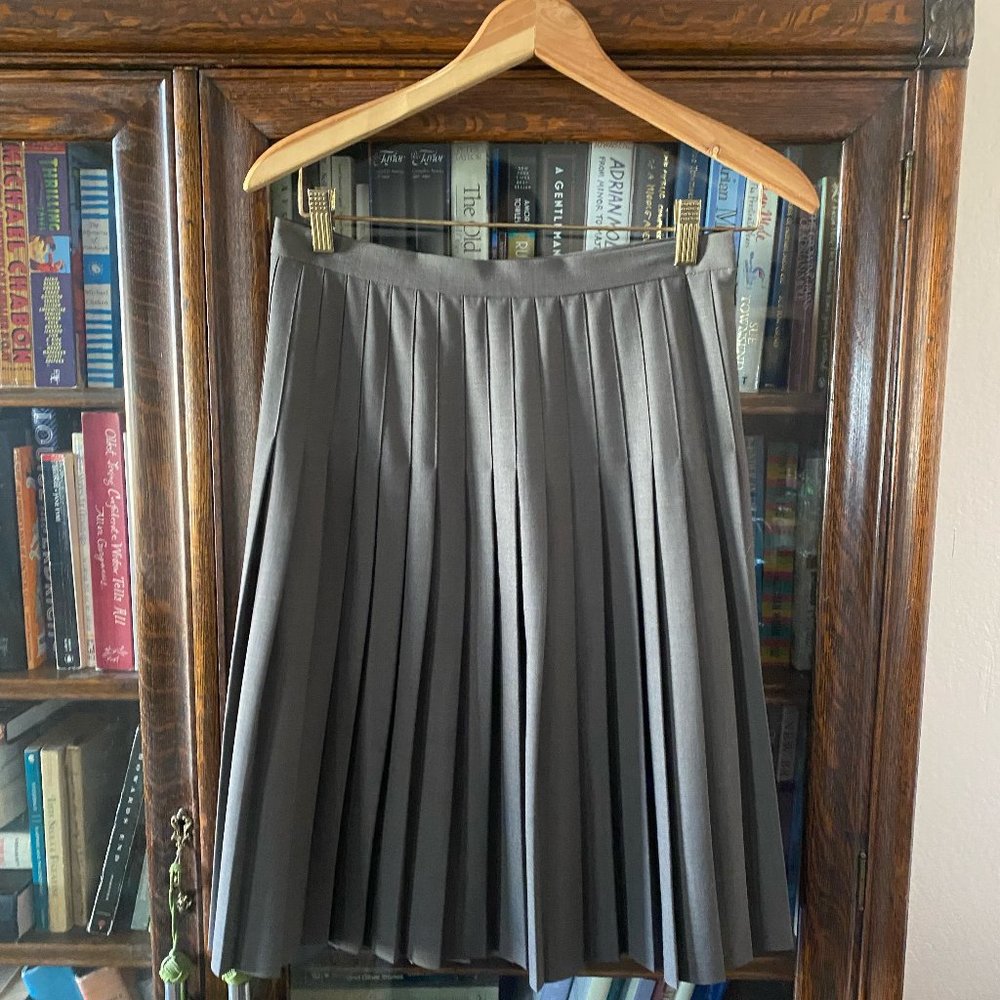 Brooks Brothers Grey Wool Pleated Midi Skirt Size 8